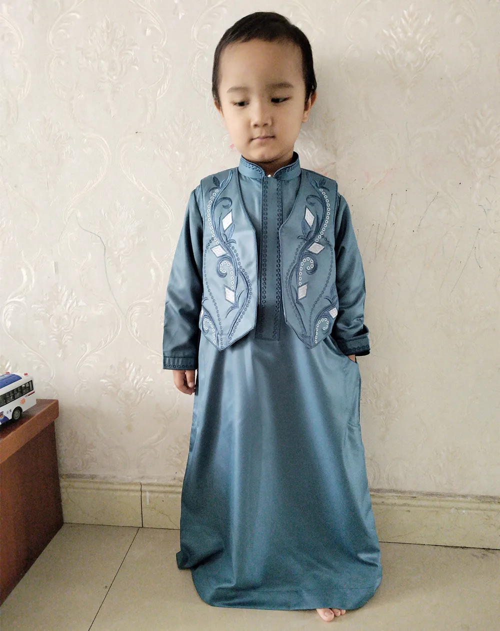Muslim Fashion Children's Two-piece Robe Arabic Pakistani Abaya Dubai Bonnet Homme Musulman Kaftan Islamic Clothing Jubba Men