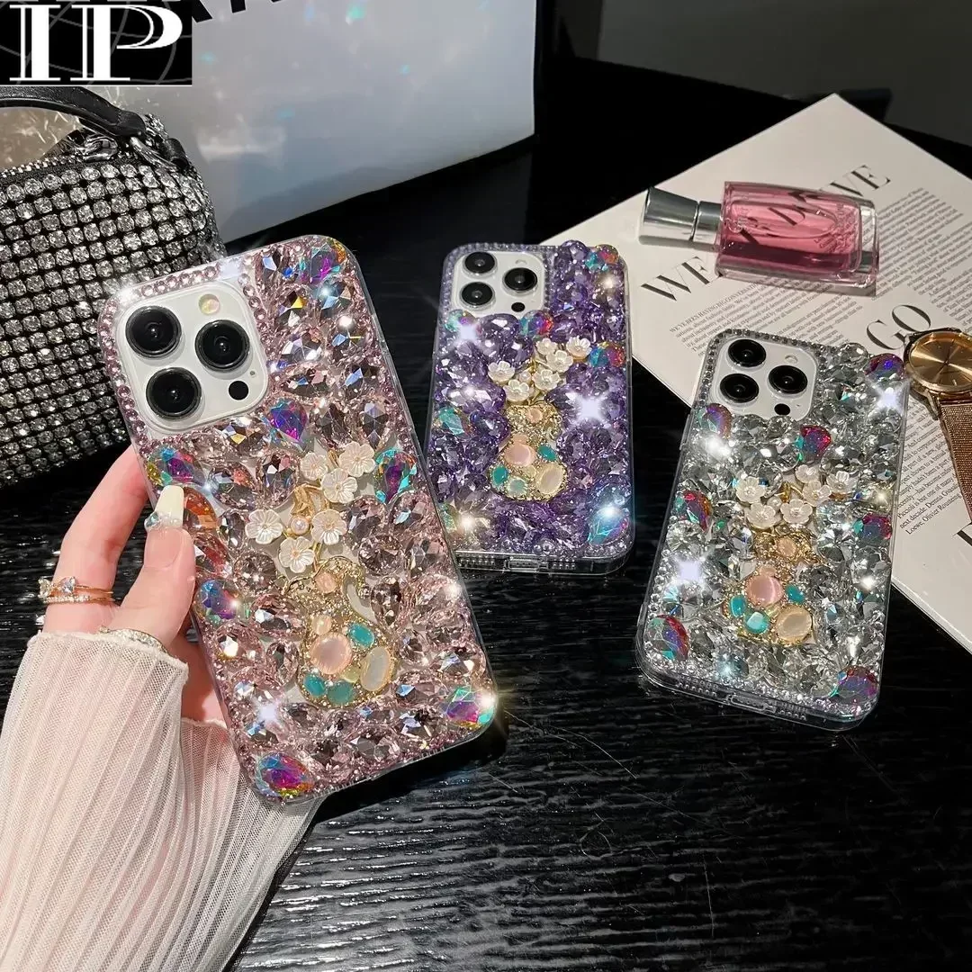 Чехол с 3D вазой и цветочным бриллиантом для iphone 15Pro 14Plus 13 Pro 12 Mini 11Pro MAX XSMAX XR 7 8PLUS