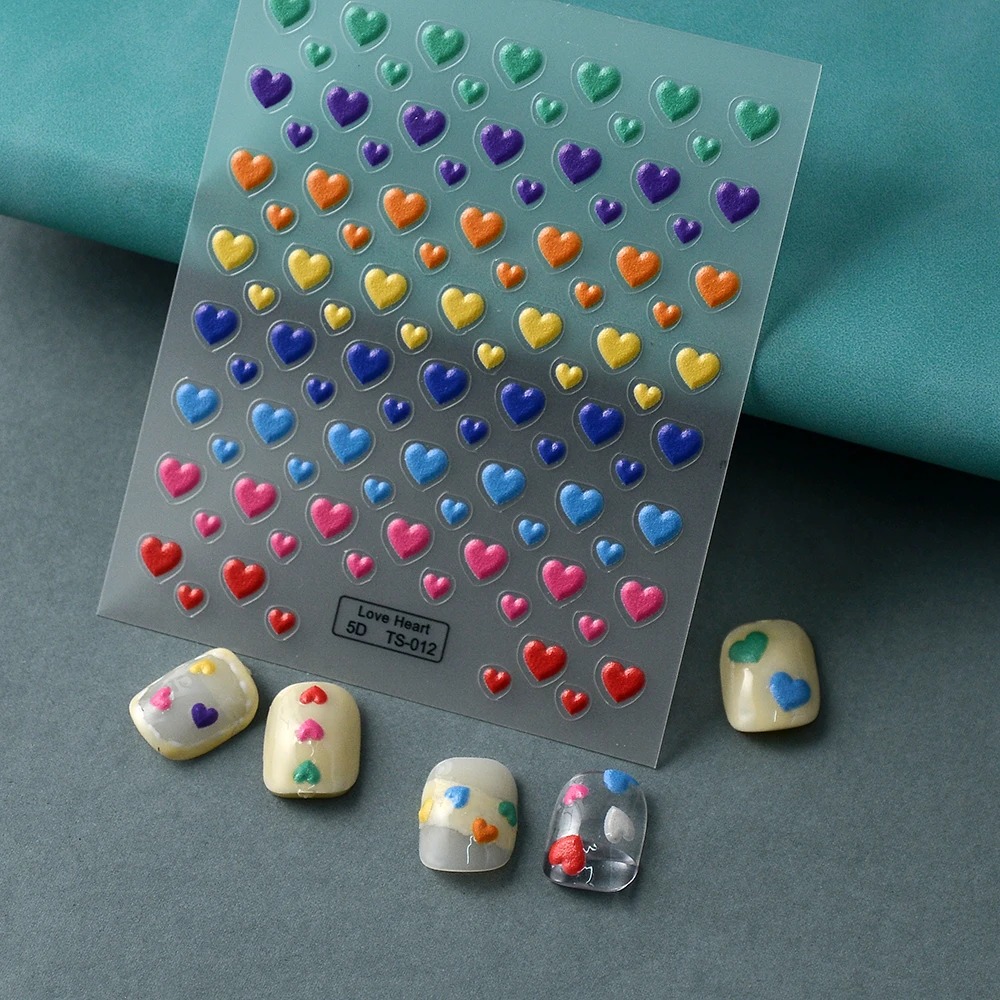 

Colored Hearts Nail Transfer Sliders 5D Nail Stickers Manicure Tips Decoration TS-012