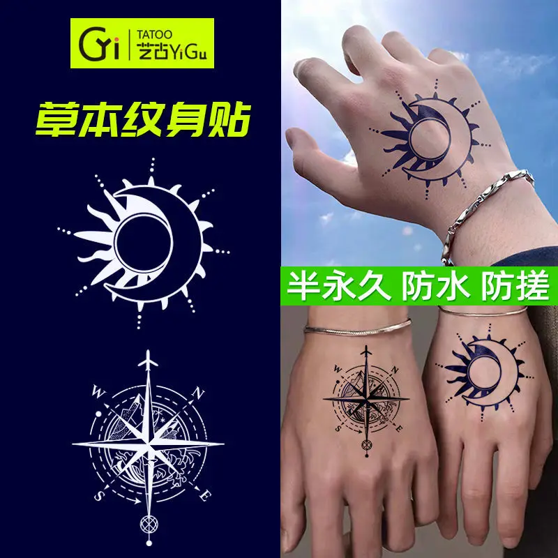 

Men's Temporary Tattoo Stickers Herbal Moon Sun Compass Art Fake Tattoos for Women Cute Tatto Cheap Goods Tatoo Sticker Festival