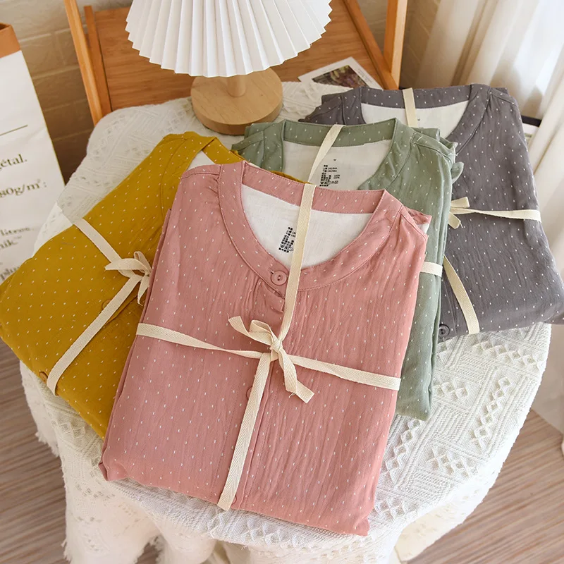 

Korean Version Couple Nightwear Suit Spring Autumn Knitted Cotton Home Wear Family Pijamas Lovers 2-Piece Set Soft Homewear