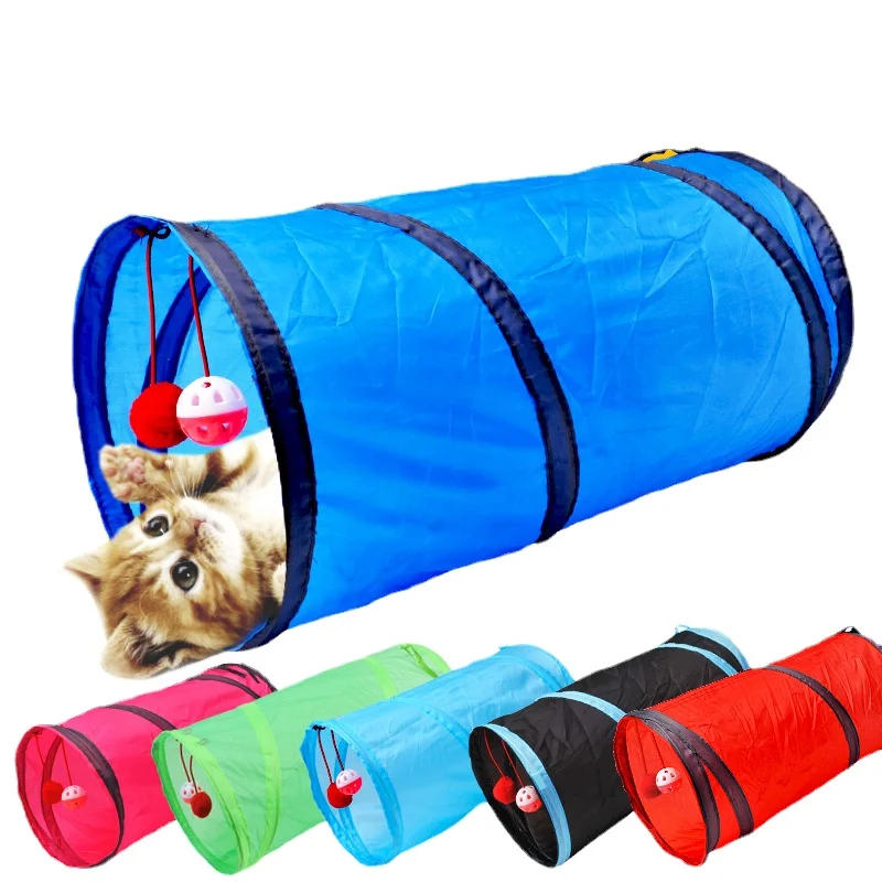 

Туннель для кошек, забавная игрушка для домашних питомцев с 2 отверстиями, Складные Игрушки для котят, щенков, хорьков, кроликов, для игр с со...