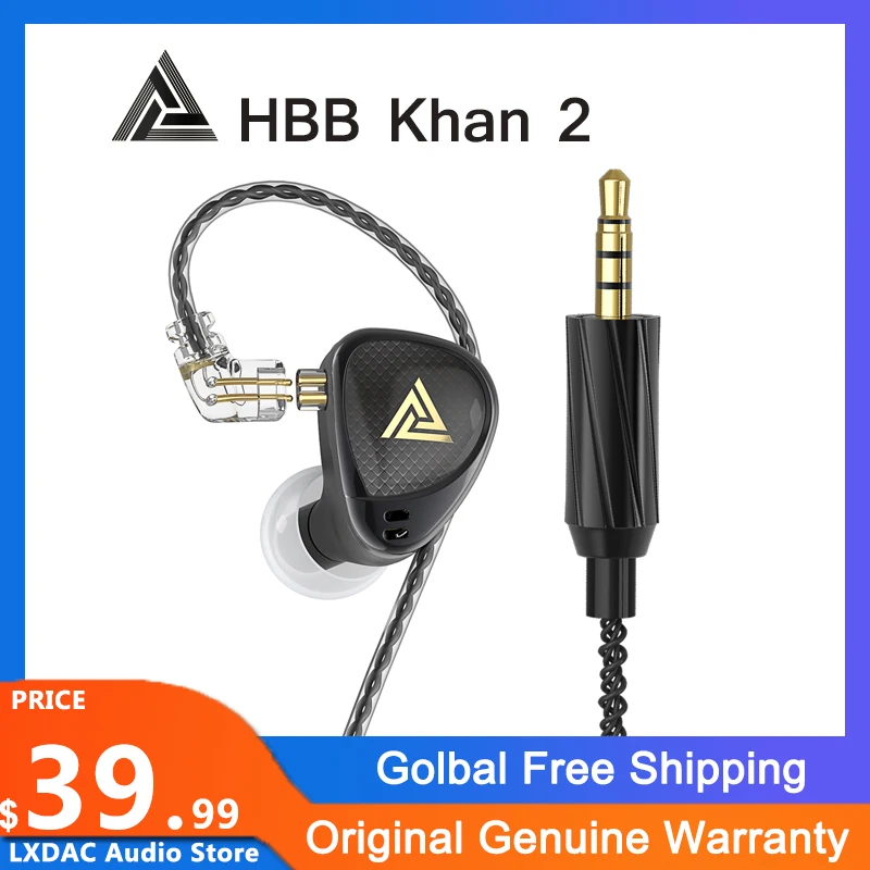 QKZ HBB Khan 2 Dynamic Driver HiFi Earphone In Ear Monitor IEM 3D Printed Shell Detachable OFC 0.75mm 2 Pin Cable for Audiophile