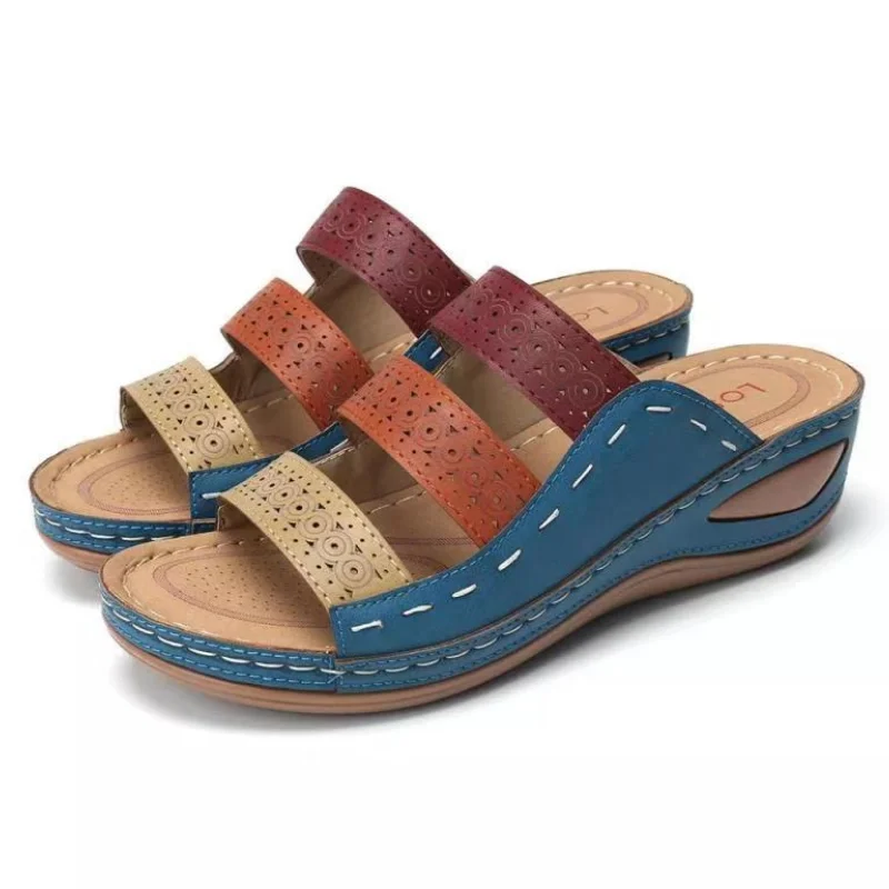 

2022 New Women Sandals Slide Stitching Female Sandals Comfortable Flat Sandals Women Open Toe Beach Shoes Woman Footwear WSH4019