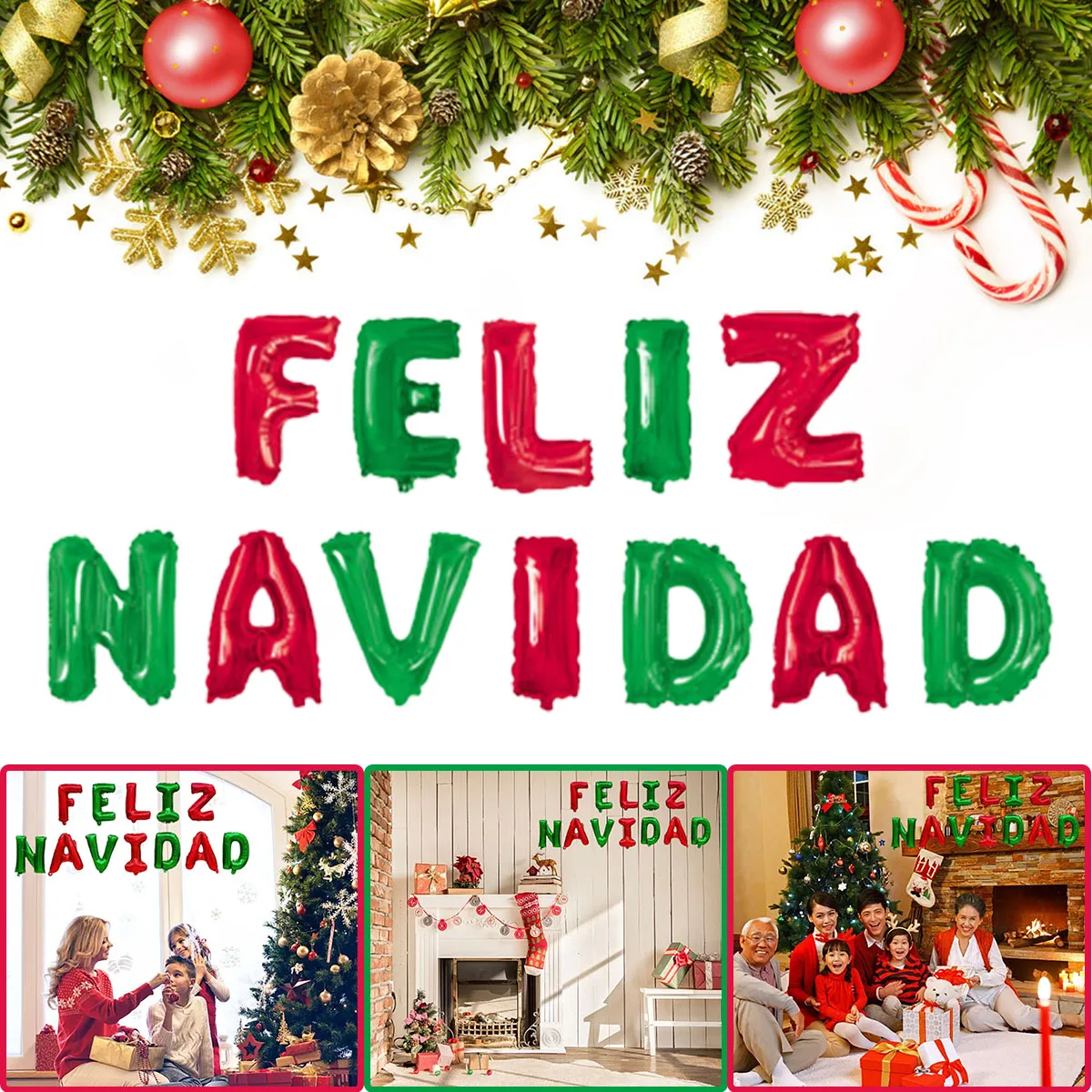 

12 шт. воздушные шары с надписью "Merry Christmas", Рождественский зеленый красный воздушный шар, испанский, счастливый Рождество, детские подарки, праздничный декор для вечеринки 2024