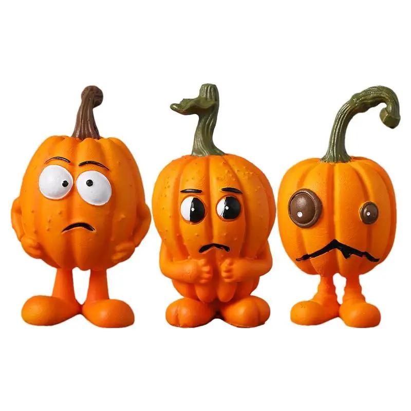 

3 PCS Pumpkin Creative Miniature Resin Pumpkin Figurines Funny Halloween Decorative Pumpkin Sculpture Ornament for Table Shelf