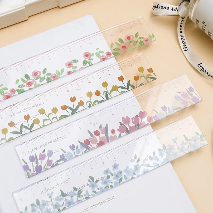 

Flower Ruler Kawaii Accessories School Supplies Drawing Tool Papeleria Transparent 15cm Regla Cute Stationery School Rules