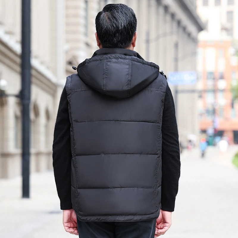 Plus Size 5XL Men Down Vest Sleeveless Jacket Men Down Thick Hooded Vests Male Waistcoat Warm Mens Winter Vests
