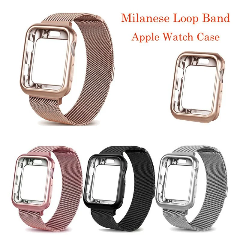 

Milanese Loop Strap + Case For Apple Watch Band Series 7 6 SE 5 4 41mm 45mm 40mm 44mm 38mm 42mm Steel Watchband for iwatch 6