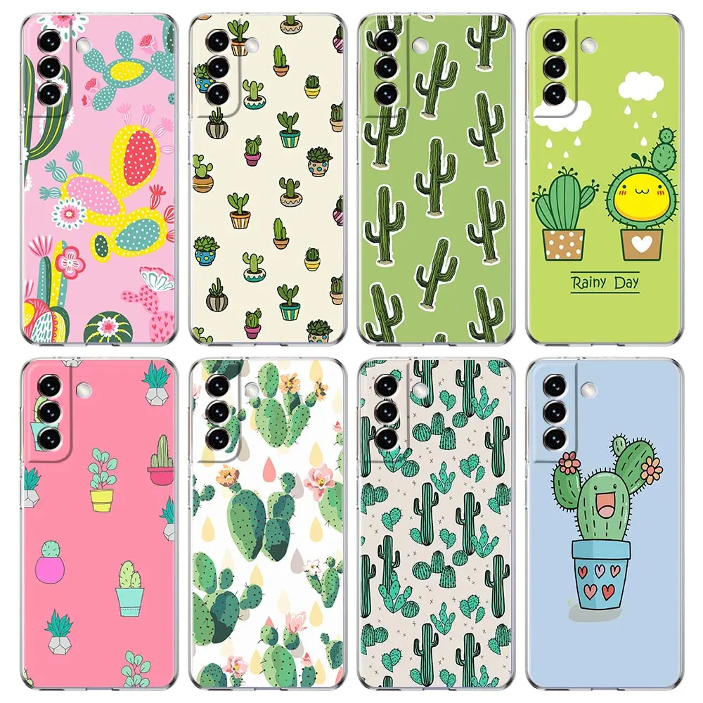 

Cute Cactus Phone Case For Samsung Galaxy S20 FE S21 Ultra S10 Plus S10E Note 20 10 Lite M31 M22 M32 M12 M02 Soft Clear Cover