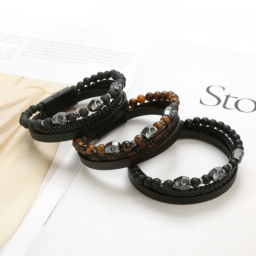 

Высококачественные кожаные браслеты для женщин, Классическая мода, тигровый глаз, бисер, многослойная бижутерия, подарок, браслет-амулет для мужчин