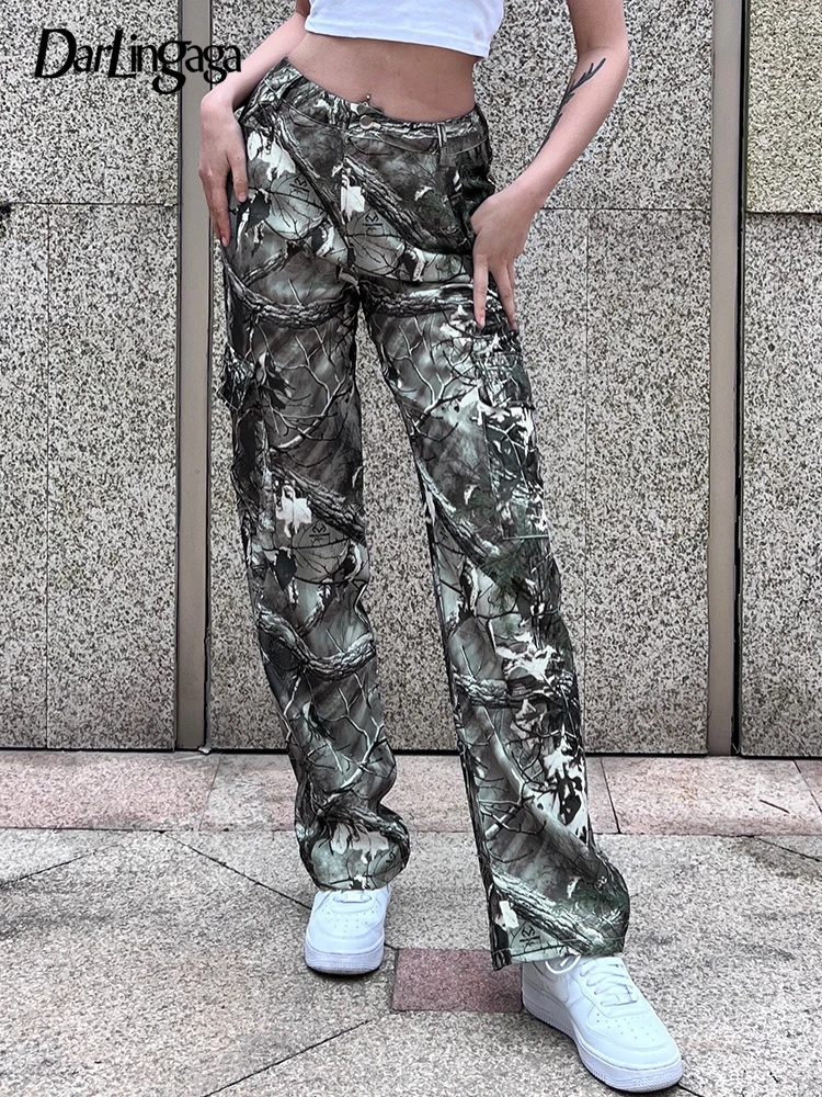 

Darlingaga Harajuku Pattern Printing Graphic High Waist Pants Women Streetwear Tie Dye Baggy Trousers Straight Cargo Pants Cloth
