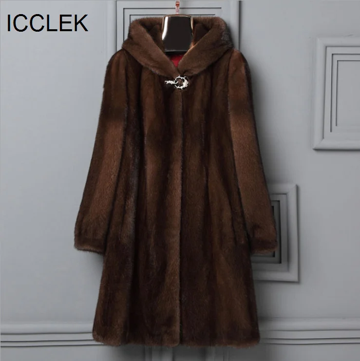 ICCLEK Fur mink 2019 imitation mink coat women's fur whole mink long hat