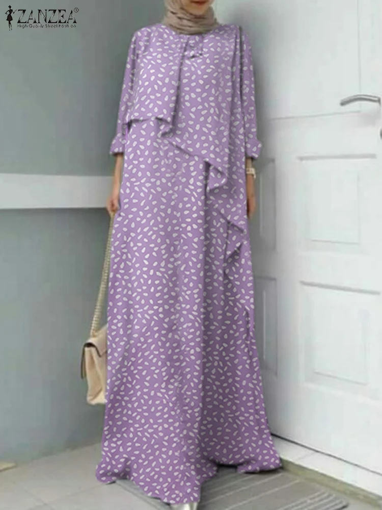 

ZANZEA Bohemian Fashion Casual Elegant Loose Robe 2022 Women Spring Abaya Kaftan Muslim Dress Long Sleeve Lapel Floral Dresses