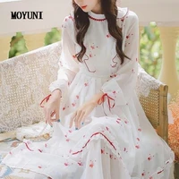 autumn elegant chiffon floral dress women vintage print party midi dresses female temperament korean fashion designer dress 2021