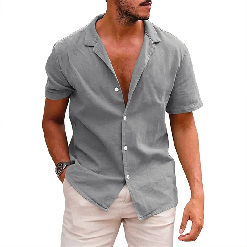 

Рубашка мужская с коротким рукавом, Повседневная блузка из хлопка и льна, Свободный кардиган, удобная дышащая пляжная сорочка, однотонный цвет, лето