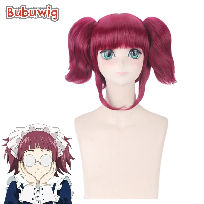 

Bubuwig Synthetic Hair Black Butler MEY-RIN Ponytail Cosplay Wig Short Wine Red Party Lolita Wigs With 2 Clips Heat Resistant