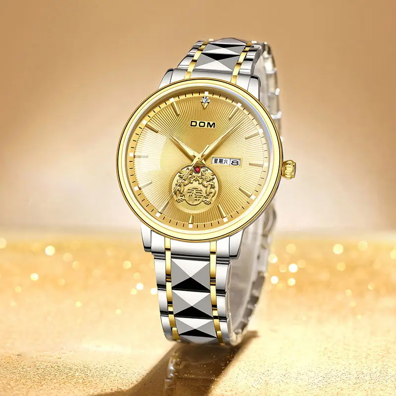 DOM новый стиль 8836 Золотые спортивные часы из нержавеющей стали мужские армейские
