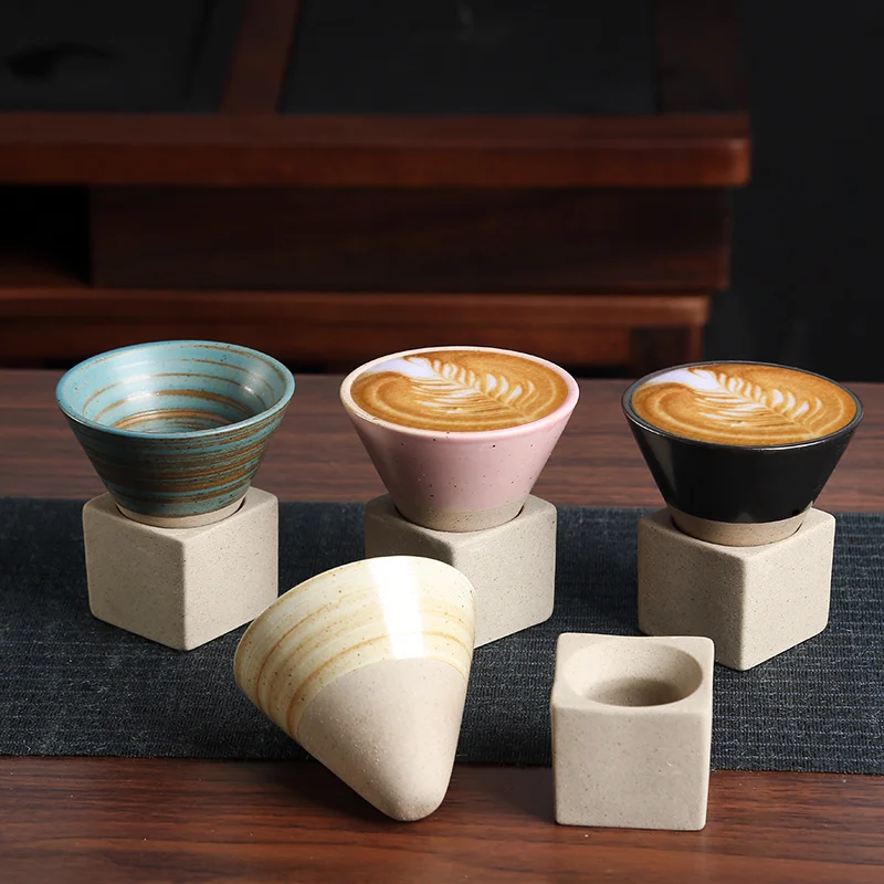 

1pcs 90ml Creative Retro Ceramic Coffee Mug Rough Pottery Tea Cup Japanese Latte Pull Flower Porcelain Cup Pottery Coffee Cup