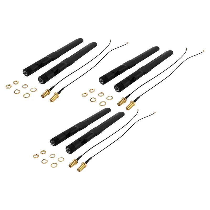 

Dual Band Wifi 2.4Ghz 5Ghz 5.8Ghz 8Dbi RP-SMA Male Antenna & 20Cm 8 Inch U.FL To RP-SMA Female Pigtail Cable 6-Pack