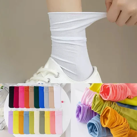 Women Girls Summer Thin Loose Socks Velvet Soft Breathable Long Socks Solid Color Black White Khaki Beige Harajuku High Socks