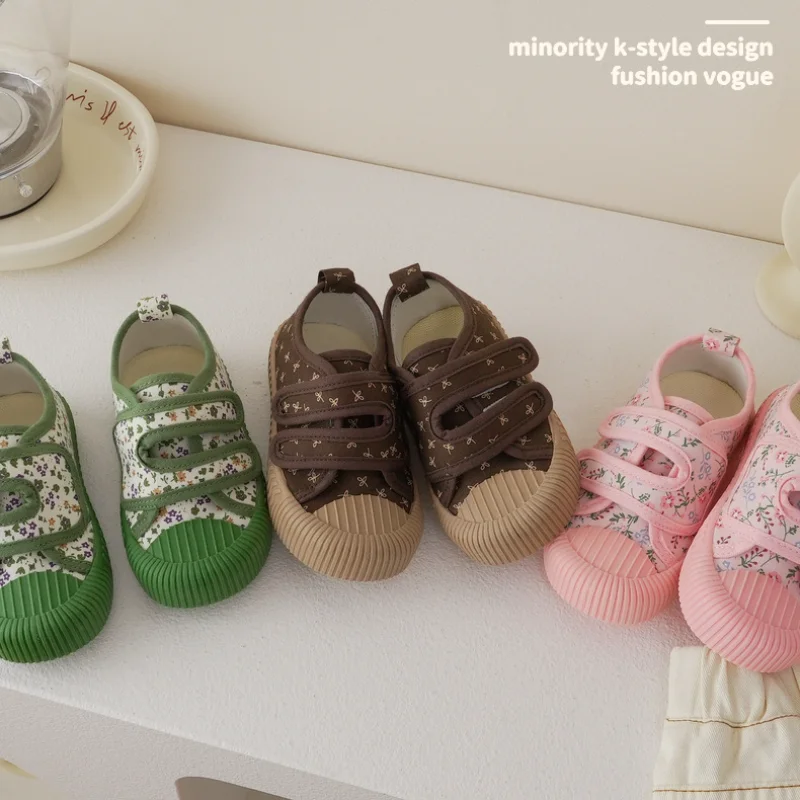 

Children Canvas Shoes Girls Floral Low Top canvas Shoes Boys Soft Soft Sole Non-slip Casual Shoes Size 23-30