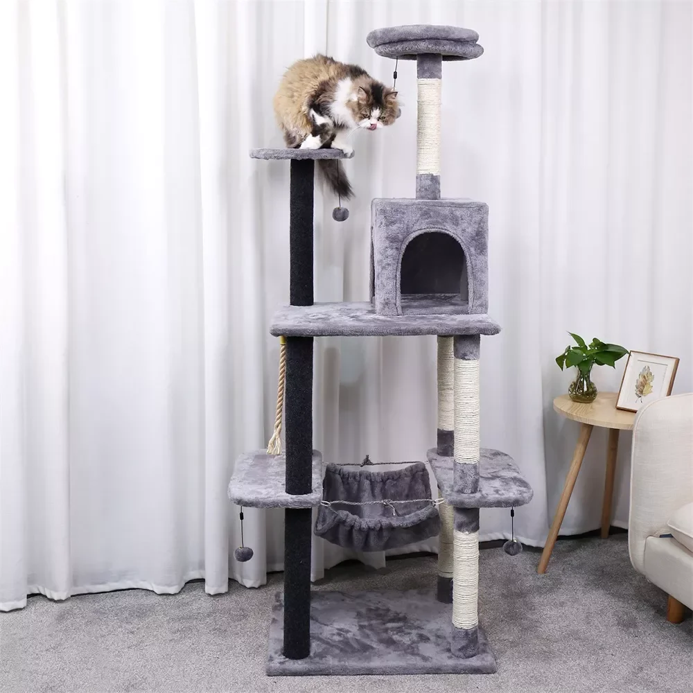 

2022New Pet Cat Tree Condo House Scratcher Scratching Post Climbing Tree Toys for Cat Kitten Protecting Furniture Fast Domestic