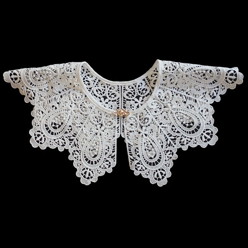 

Women Bowknots Fake Collars Hollow Embroidered Lace White False Collar Women Detachable Collars Shirt Neckwear Accessories
