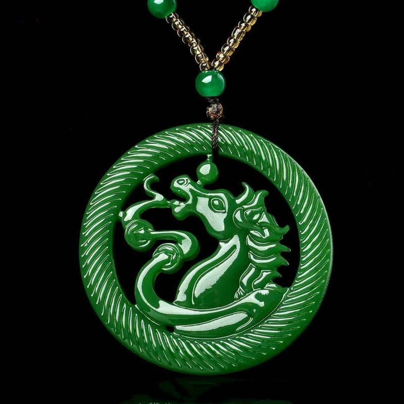 

Китайская зеленая Подвеска из натурального нефрита ручной работы с лошадью, модная бутиковая бижутерия, ожерелье для мужчин и женщин, попул...