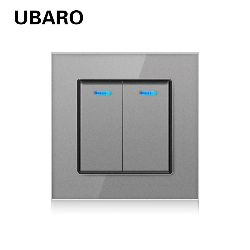 

UBARO Универсальный стандартный 86*86 мм панель из закаленного стекла клавишный переключатель светодиодный индикатор ручная кнопка 220 В 10 А 1 комплект 1 канал