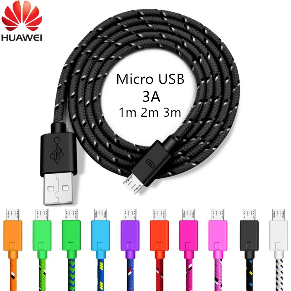 

Huawei 1m/2m/3m Braided Micro USB Cable Data Sync USB Charger Cable For Samsung HTC LG Xiaomi Android Phone Cables wire code