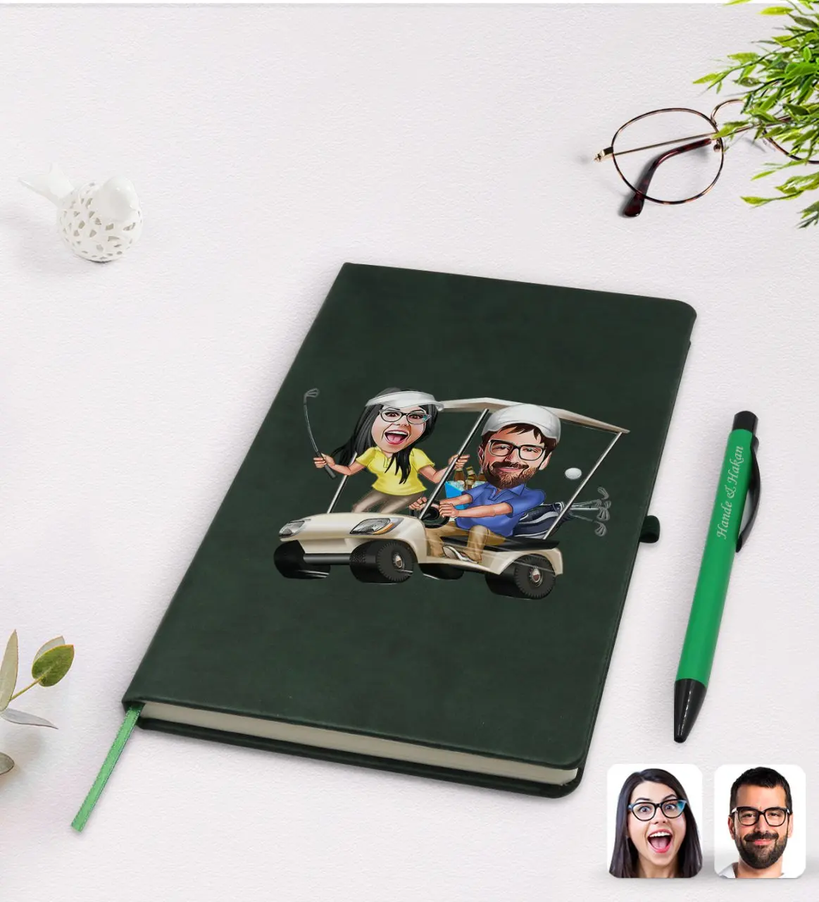 

Personalized valentine cartoon green thermo leather notebook pen set Model 96