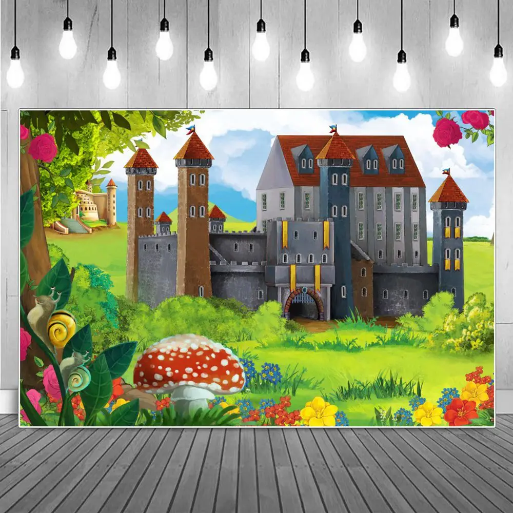 

Children Castles Photography Backdrops Birthday Decoration Fairy Forest Tower Flowers Palace Trees Home Studio Photo Backgrounds