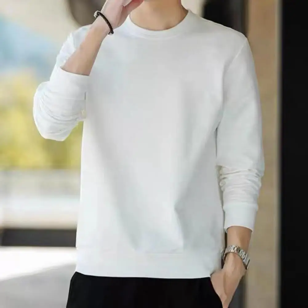 

Pullover Sweatshirt Super Soft Round Neck Korean Fine Stitching Ribbing Bottom Pullover Sweatshirt Male Basic Top Streetwear