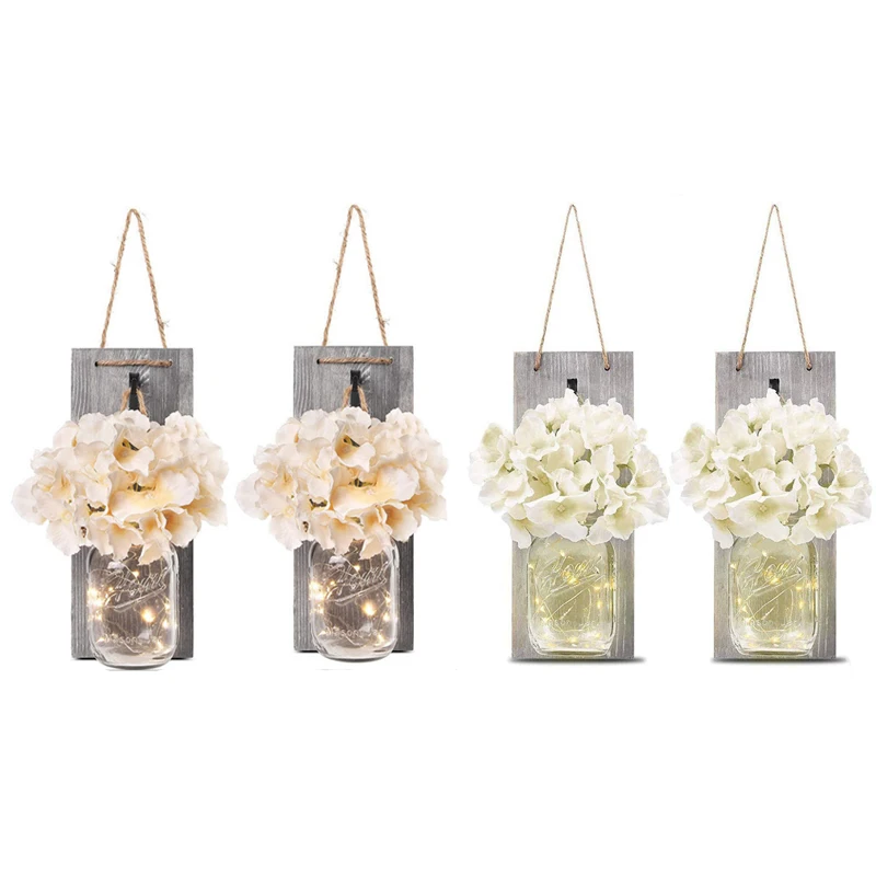 

Mason Jar Sconces With Remote Control,Wall Decor Flower Decorative With LED Strip,For House Decoration(Set Of 2)