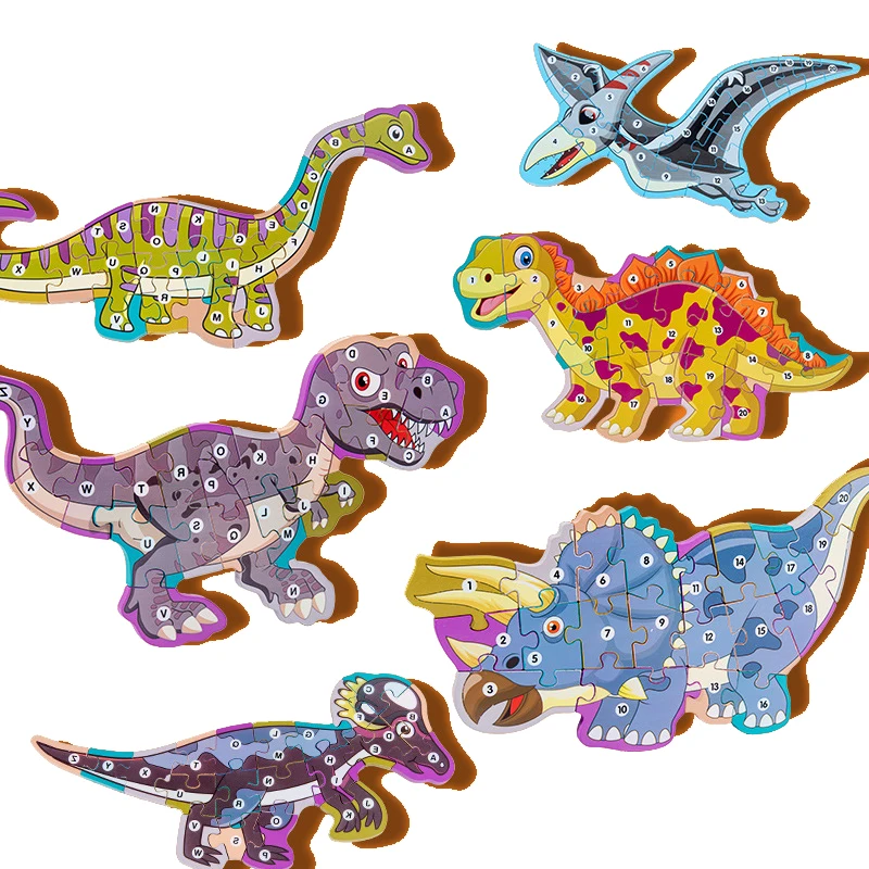 

Wooden Dinosaur 3D Puzzle Number Alphabet Jigsaw Dinosaur Animal Puzzle Educational Toy for Children Boy Logic Intellectual Game