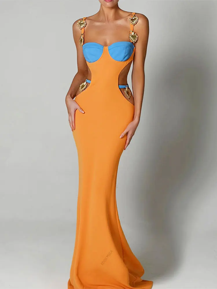 

Платье-макси с низкой талией, на бретельках, без рукавов