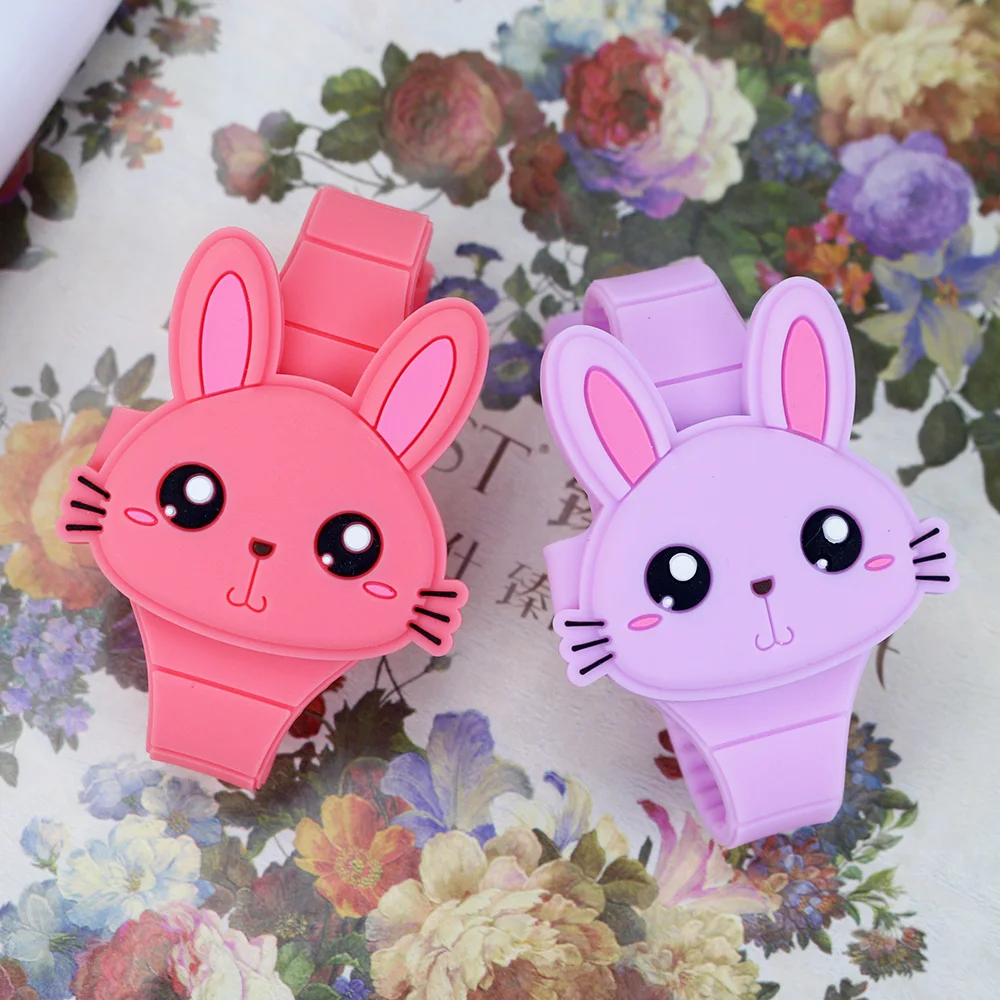 

Lovely Rabbit Girls Watches with Bracelet Flip Cover Rubber Led Digital Kids Watch Child Clock Relogio Infantil Menino