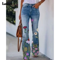 women staight leg pants girls streetwear latest autumn boho flower print trousers oversize high cut fashion pant harajuku 2022