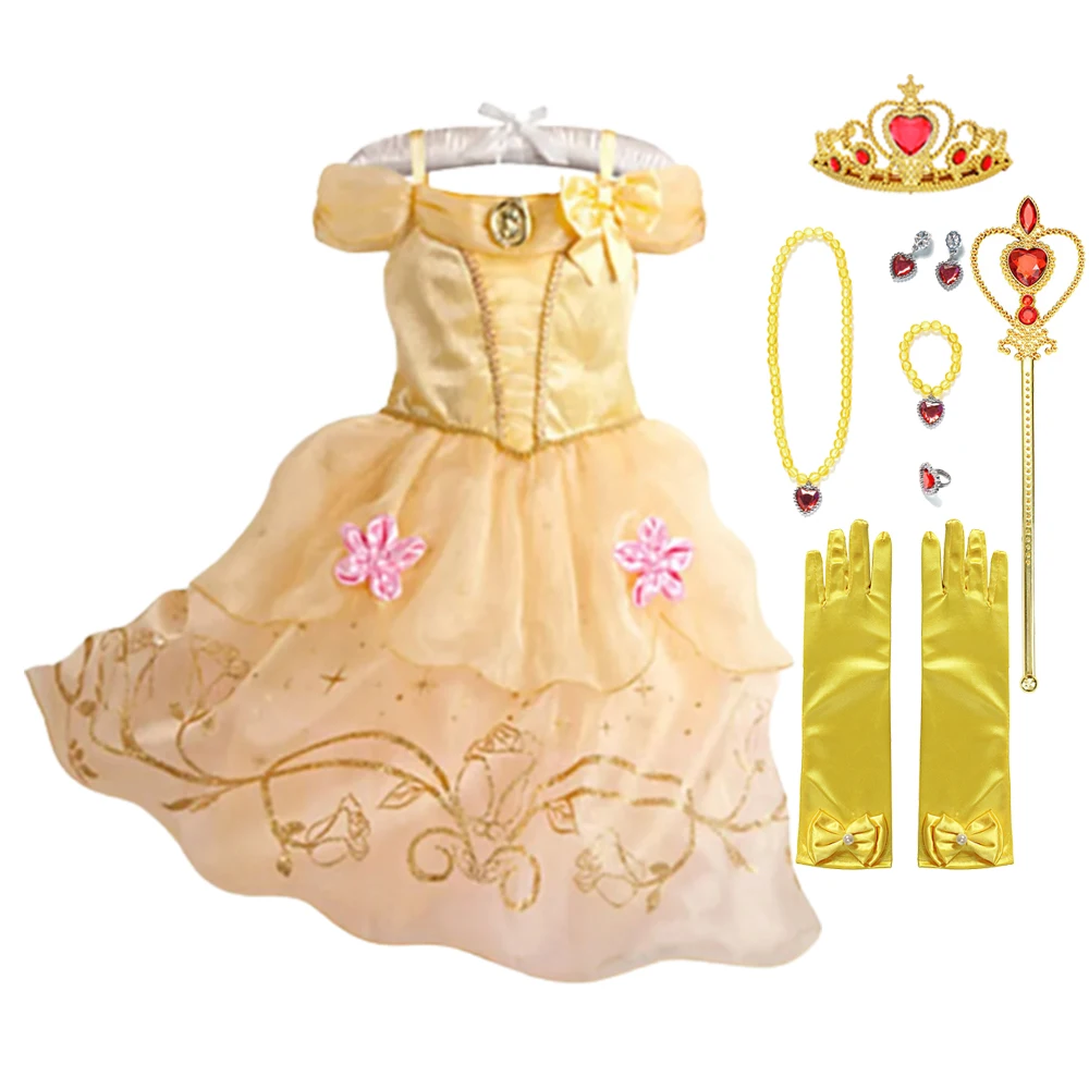 Платье принцессы Девочка из Диснея Рапунцель Золушка Аврора костюмы на Хэллоуин