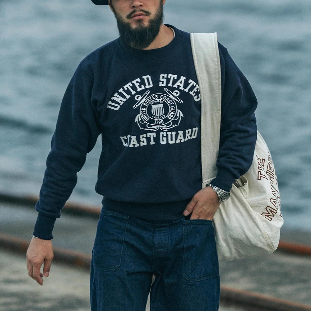 Свитшот Bronson US Coast Guard тяжелый спортивный пуловер модель USCG с V-образным вырезом -