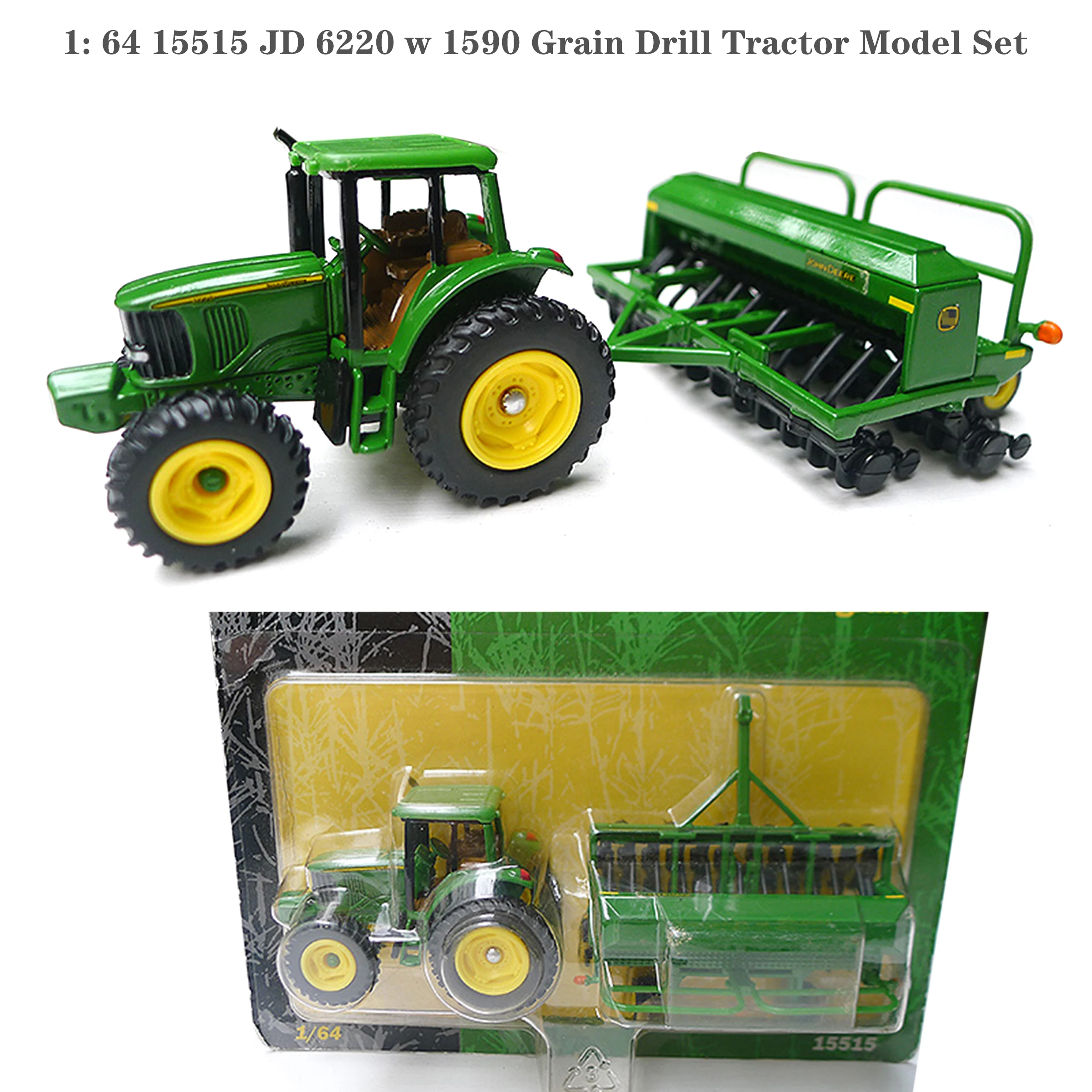 

1: 64 15515 JD 6220 w 1590 зерновая дрель, трактор, набор моделей сельскохозяйственной техники, Коллекционная модель из сплава