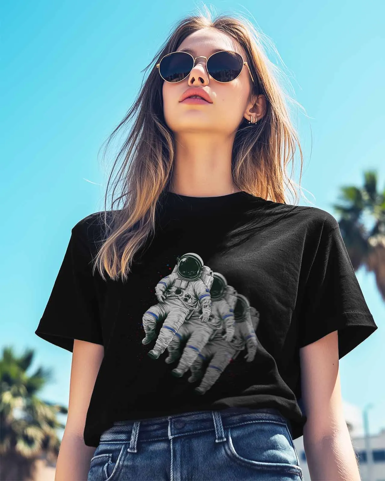 Женские топы футболки с рисунком космонавта повседневные круглым вырезом и