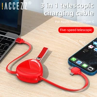 accezz portable 3 in 1 usb charging cable for iphone 13 12 pro huawei xiaomi micro usb type c cable andriod phone charger wire