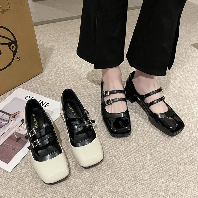 

Бежевые кожаные женские туфли на высоком каблуке, баскетбольной платформе, квадратный носок, массивные сандалии, брендовые туфли-лодочки, обувь Мэри Джейн на шнуровке, Sl