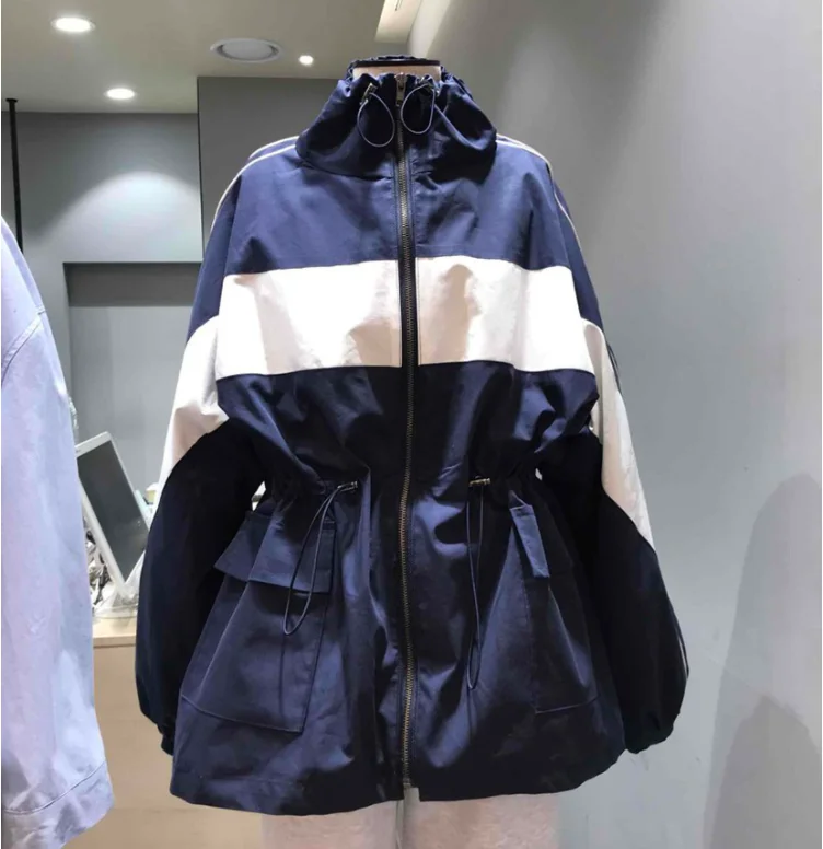 

SuperAen Korea Autumn 2022 New Fashion Loose Contrast Drawstring Women Fashion Windbreaker Coat