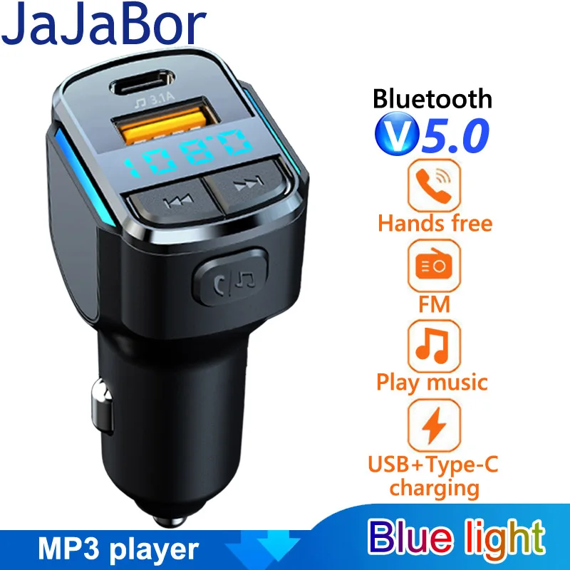 

JaJaBor FM Transmitter Radio Adapter Modulator U Disk Music MP3 Player Type C USB Quick Charge Handsfree Bluetooth 5.0 Car Kit