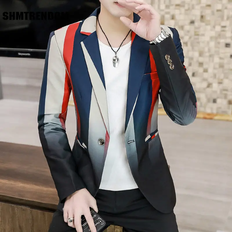 New Brand Suit Jacket Fashion Print Men Blazer Best Selling Slim Fit Casual Blazer Homme Coat Hip Hop Singer Flower Blazer S-3XL