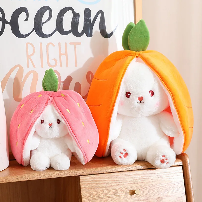 

New Cute Transforming Bunny Small Fruit Plush Toy Rabbit Pillow Carrot Strawberry Doll Surprise Gift for Children's Birthday