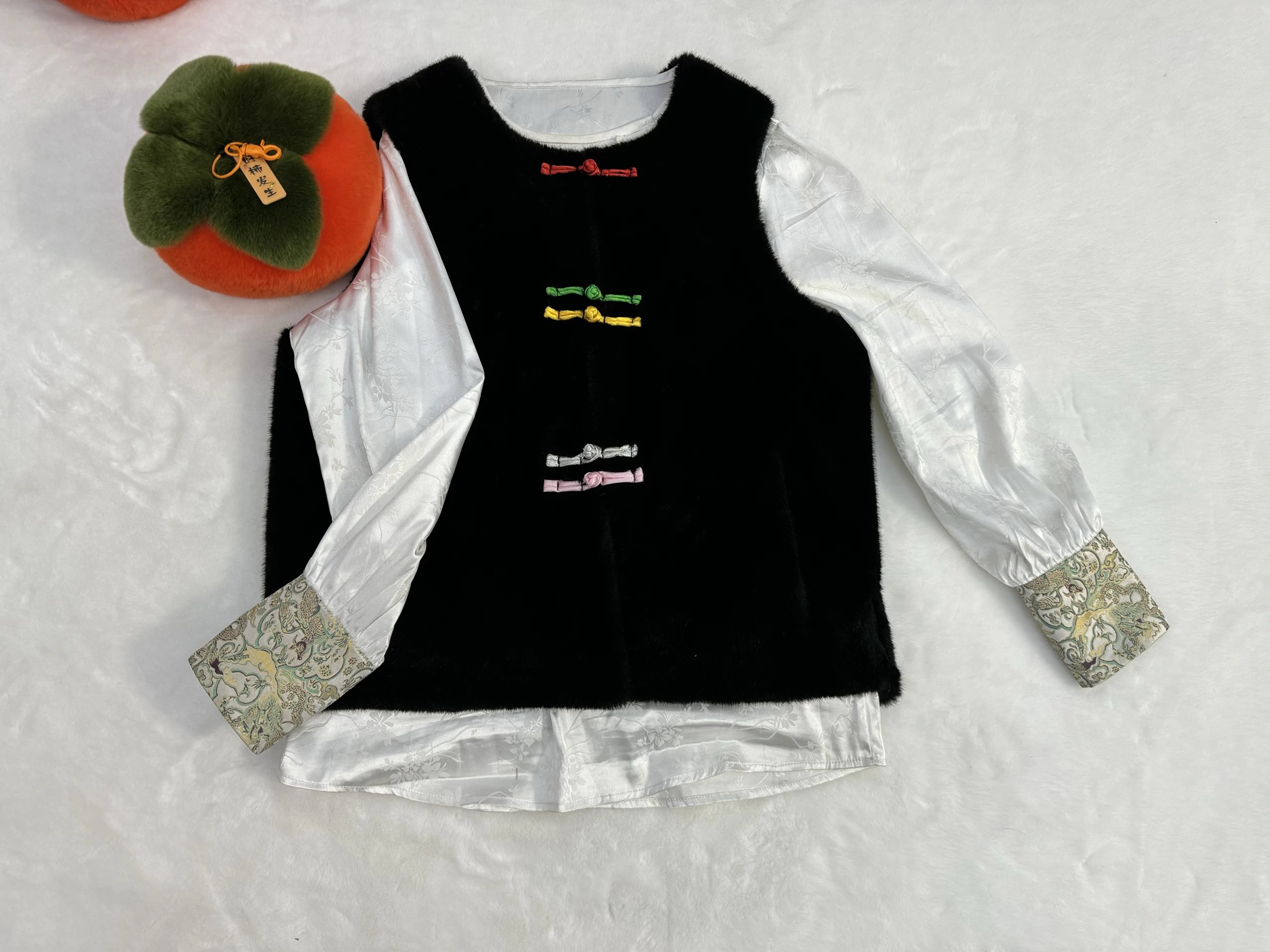 2024 модная черная норковая куртка Женская осенне-зимняя без рукавов с цветными